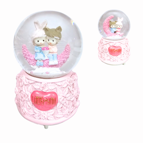 Ornamente și figurine decorative - Glob decorativ muzical tip zapada Cuplu pe luna 12 cm - Love You