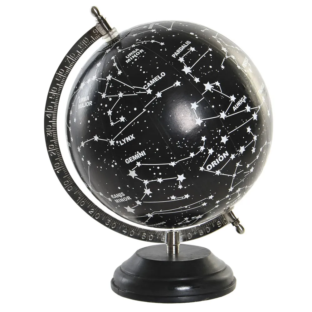 Ornamente și figurine decorative - Glob pamantesc stelar cu suport din lemn 22x28cm negru