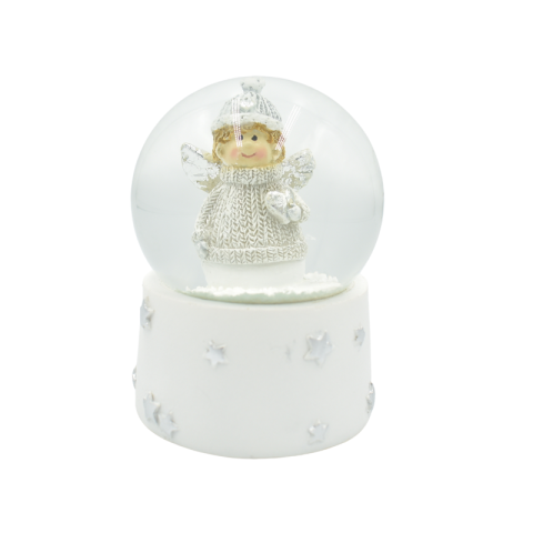 Decorațiuni și articole de Crăciun - Glob zapada inger inima 6.5x6.5x8.5cm alb gri