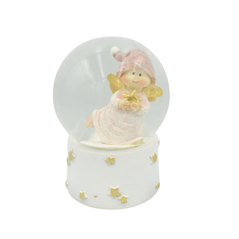 Decorațiuni și articole de Crăciun - Glob zapada inger cu stea 8x8x10cm roz auriu