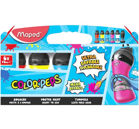 Acuarele școlare și Tempera - Guase ultralavabile 75ml 6/set Maped
