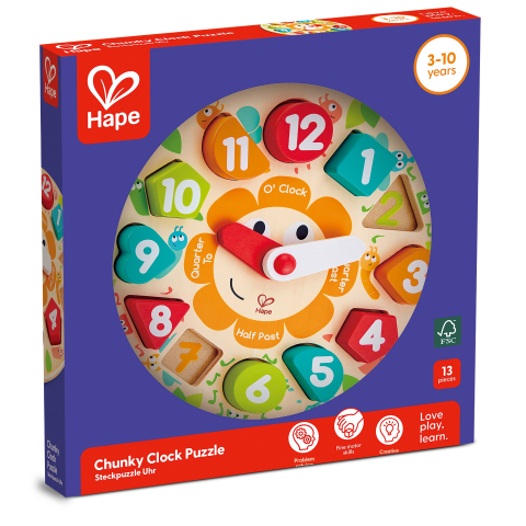 Jucării și jocuri - Puzzle din lemn cu ceas de jucarie pentru copii 30 x 30 cm