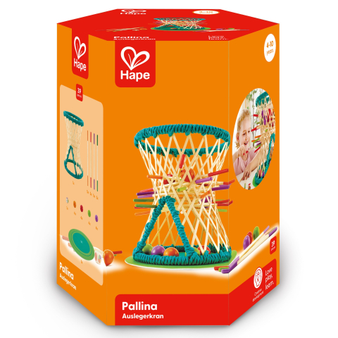 Jocuri de construcție și cuburi - Joc inteligent Pallina original din bambus Hape 30 x 30 x 23 cm