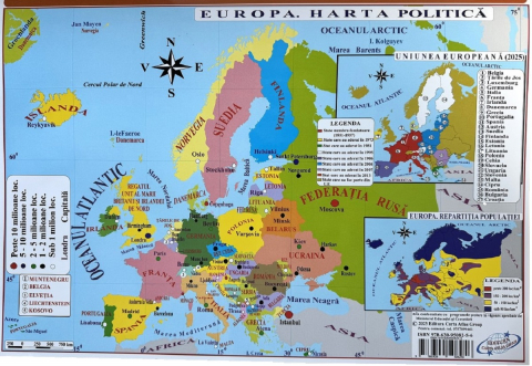 Harta de perete Europa pliabilă – fizică și politică, plastifiată cu șnur [4]