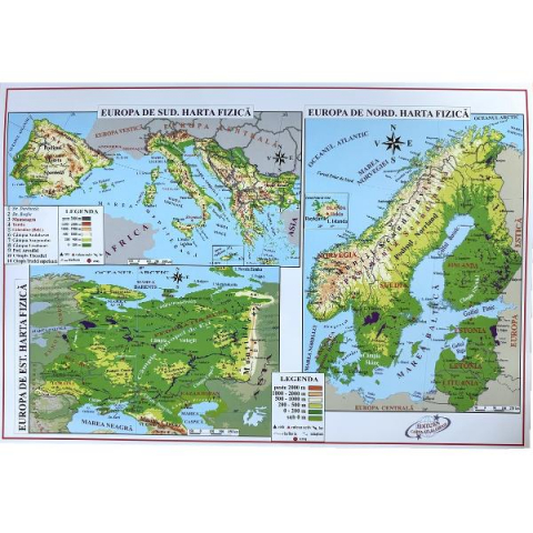 Cărți - Harta de perete Europa pliabilă – fizică și politică, plastifiată cu șnur