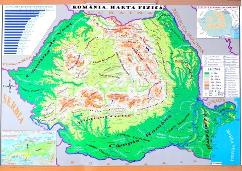 Dezvoltare personală și non-ficțiune - Harta de perete Romania. Harta Administrativa. Harta Fizica 70 x 50 cm