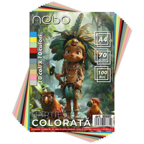Hartie color A4 10 culori 100 coli/set 70g/mp Nebo [1]