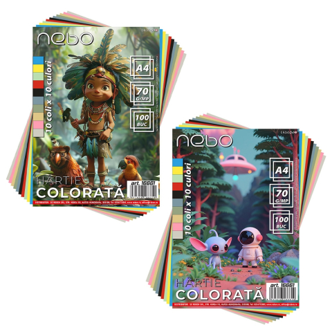Hârtie pentru lucru manual - Hartie color A4 10 culori 100 coli/set 70g/mp Nebo