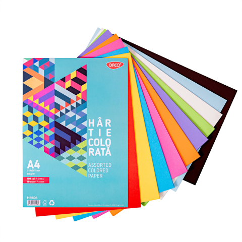 Hârtie pentru lucru manual - Hartie colorata A4 100 coli 10 culori 80g/mp Daco