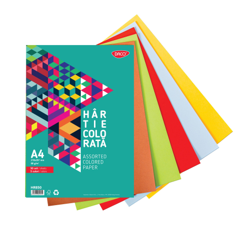 Rechizite școlare - Hartie colorata A4 50 coli 5 culori 80g/mp Daco