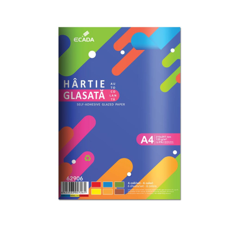 Hârtie pentru lucru manual - Hartie glasata autocolanta 6 file/set Ecada