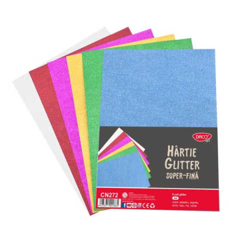 Hârtie pentru lucru manual - Hartie glitter super-fina A4 6 culori Daco