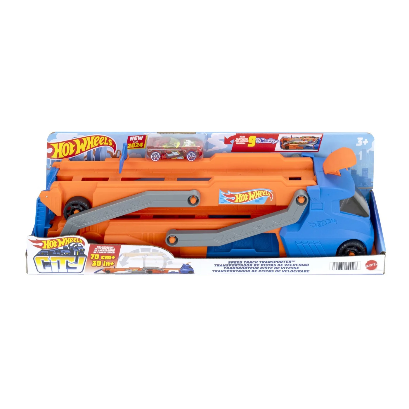 Mașinuțe de jucărie - Hot Wheels City Camion Transporter cu Pista de 2.5 Metri