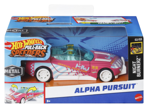 Mașinuțe de jucărie - HOT WHEELS MASINUTA METALICA CU SISTEM PULL BACK ALPHA PURSUIT SCARA 1:43