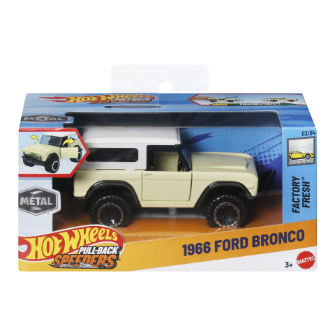 Vehicule de jucărie - HOT WHEELS MASINUTA METALICA CU SISTEM PULL BACK FORD BRONCO 1966 FACTORY FRESH SCARA 1 LA 43