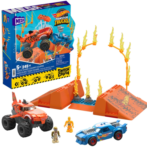 HOT WHEELS MONSTER TRUCK MEGA SET CONSTRUCTIE CURSA TIGER SHARK CHOMP [7]