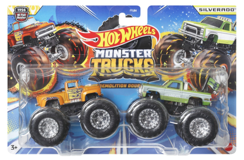 Mașinuțe de jucărie - HOT WHEELS MONSTER TRUCK SET 2 MASINI SCARA 1 LA 64 HI-TAIL HAULER SI SILVERADO