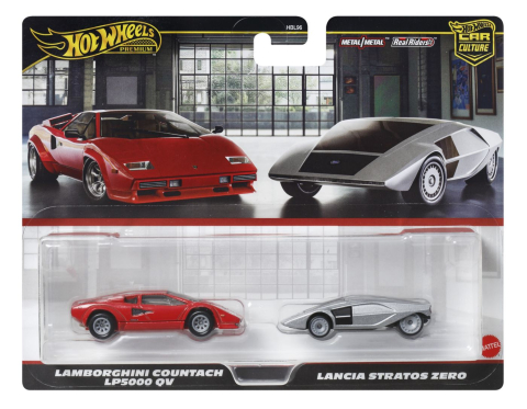 Vehicule de jucărie - HOT WHEELS PREMIUM SET 2 MASINUTE METALICE LAMBORGHINI COUNTACH LP5000 QV SI LANCIA STRATOS ZERO SCARA 1:64