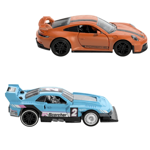 HOT WHEELS SET 2 MASINUTE METALICE PULL BACK GT-SCORCHER SI PORSCHE 911 GT3 1:43 [1]