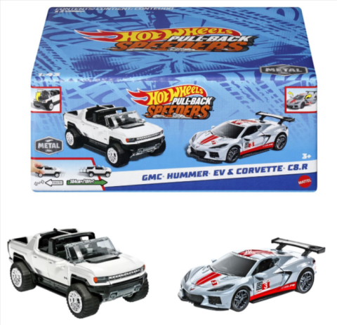 Set 2 masinute metalice Hot Wheels Pull Back GMC Hummer EV si Corvette C8R scara 1 la 43 [1]