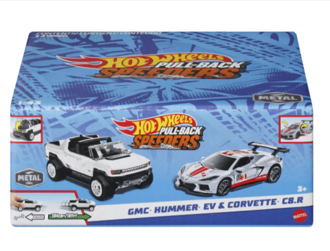 Set 2 masinute metalice Hot Wheels Pull Back GMC Hummer EV si Corvette C8R scara 1 la 43 [2]