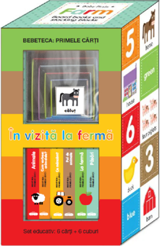 Jucării și jocuri - In vizita la ferma. Set educativ 6 carti + 6 cuburi