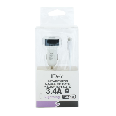 Electronice și accesorii IT - Incarcator cablu de date cu adaptor auto 3.4A 1M