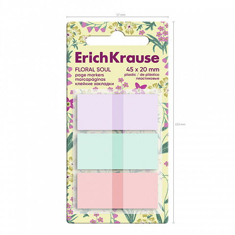 Index adeziv de pagina din plastic ErichKrause Floral Soul 45 x 20 mm 60 coli 3 culori [3]