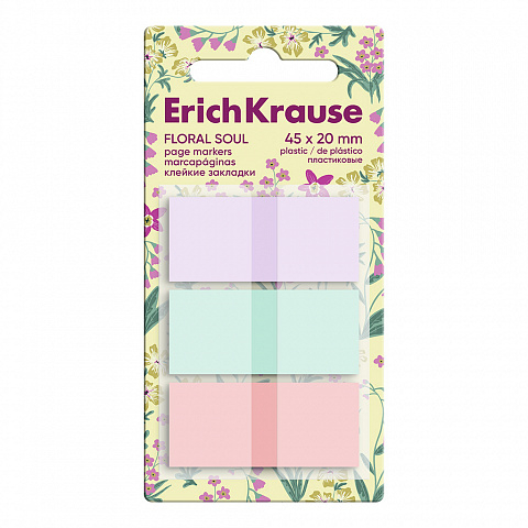 Notes și cuburi memo - Index adeziv de pagina din plastic ErichKrause Floral Soul 45 x 20 mm 60 coli 3 culori
