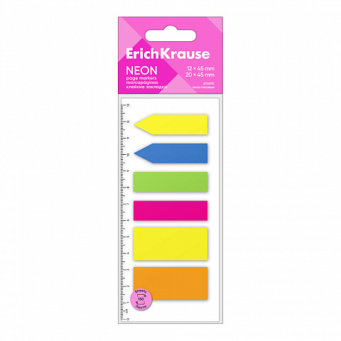 Notes și cuburi memo - Index adeziv de pagina din plastic ErichKrause Neon 12 x 45 mm si 20 x 45 mm 150 coli 5 culori