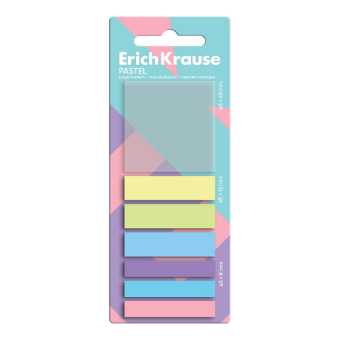 Notes și cuburi memo - Index adeziv plastic ErichKrause Pastel 140 file 7 culori marimi diferite