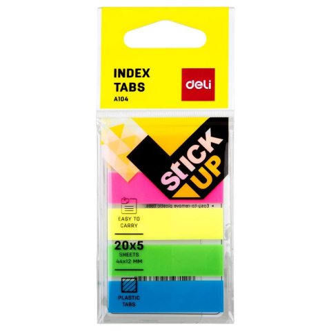 Papetărie și articole din hârtie - Index adeziv plastic 12x44mm 5 culori 20 file Deli