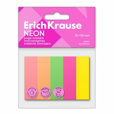 Notes și cuburi memo - Index hartie 15x50mm 500 coli neon Erich Krause