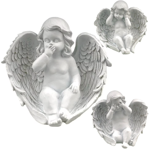 Casă și decorațiuni - Inger din rasina Nu vad nu aud nu vorbesc 15 × 14 cm