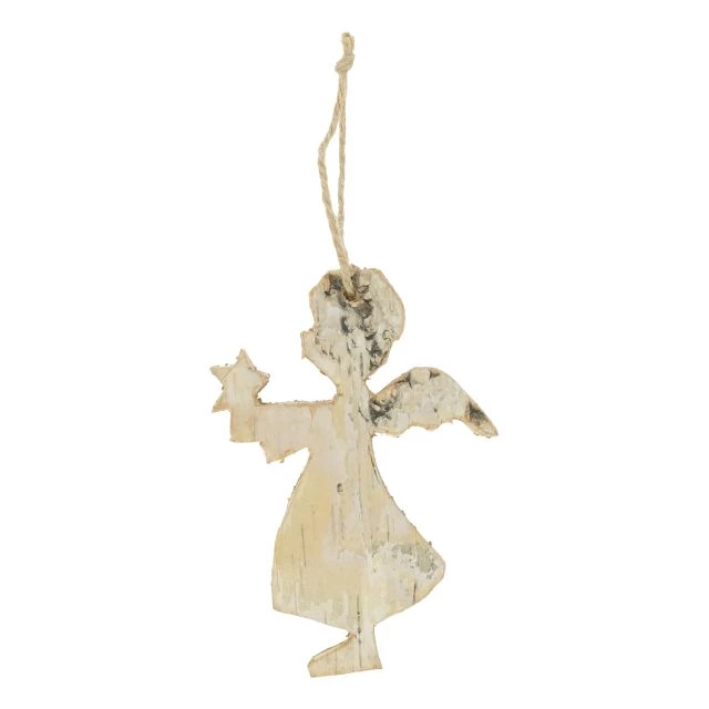 Decorațiuni și articole de Crăciun - Inger din lemn cu agatatoare 11x1.5x15 cm natur