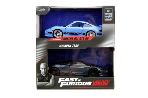 Mașinuțe de jucărie - JADA FAST AND FURIOUS LEGACY SET 2 MASINUTE METALICE PORSCHE 911 GT3 RS SI MCLAREN 720S SCARA 1:32