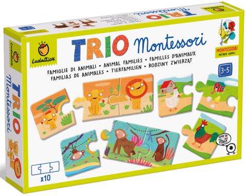 Jocuri educative - Puzzle educativ Familii de animale Trio Montessori Ludattica