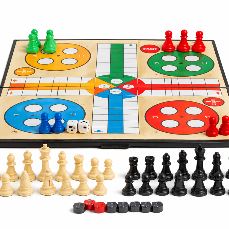 Jucării și jocuri - Joc magnetic 3 in 1 sah table si Ludo pliabil