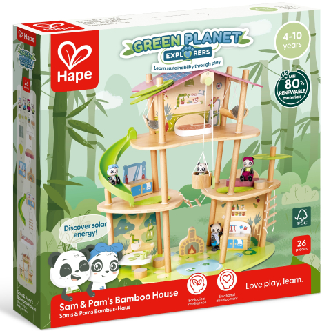 Jucării din lemn - Jucarie din bambus Hape Green Planet Explorers Casa ursilor Panda 25 piese