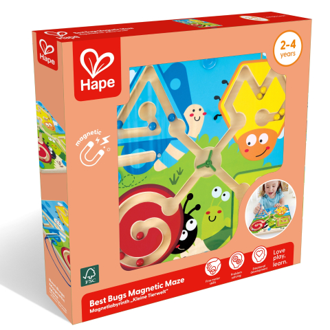 Jucării și jocuri - Jucarie din lemn Labirint magnetic insecte 30 x 30.1 cm