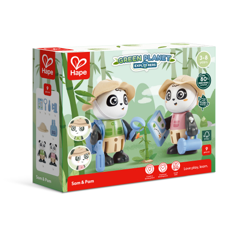 Kendama - Jucărie din lemn Sam & Pam 9 piese Hape Green Planet Explorers e3424a