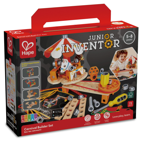 Jucării din lemn - Jucarie din lemn Hape Junior Inventor Carnival Builder Set 73 piese