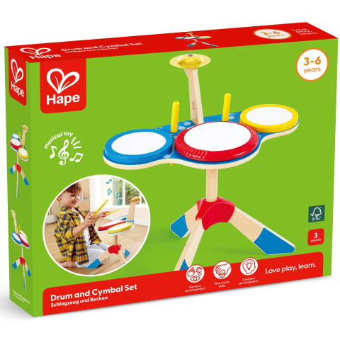 Instrumente muzicale de jucărie - Jucarie din lemn Hape Set de tobe pentru copii 41.5 x 47 x 38 cm
