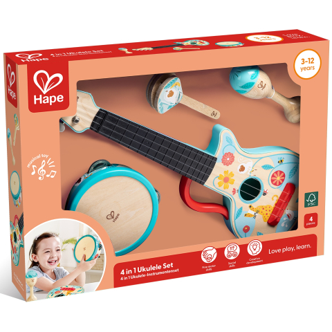 Jucării și jocuri - Jucarie din lemn Set de ukulele 4 in 1 pentru copii 50 x 36 cm