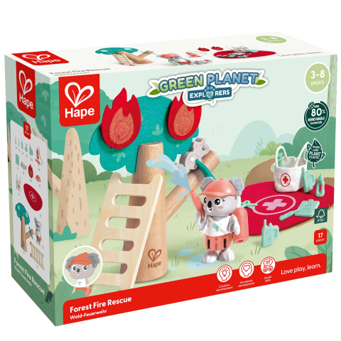 Jucării din lemn - Jucarie din lemn Hape Green Planet Explorers Set pompieri forestieri 17 piese