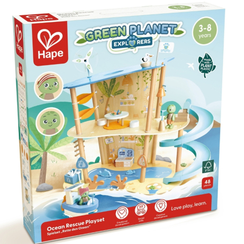 Jucării din lemn - Jucarie din lemn Hape Green Planet Explorers Set salvarea oceanelor 48 piese