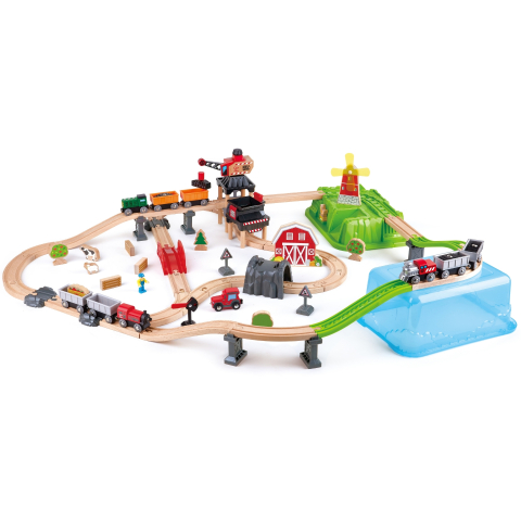 Jucarie din lemn Hape Set trenul rural cu cutie depozitare 41 piese [1]