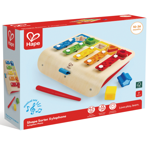 Jucării interactive și tematice - Xilofon Multifunctional si Puzzle din Lemn Hape 25 x 7.9 x 19.7 cm