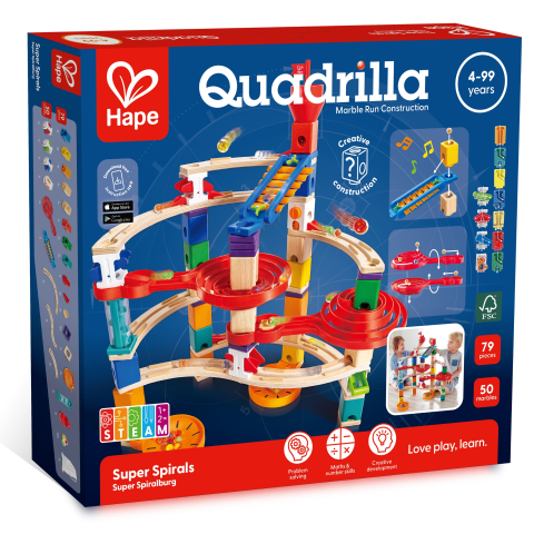 Jocuri educative și de societate - Jucarie copii Quadrilla circuit cu bile Super spirala 129 piese Hape