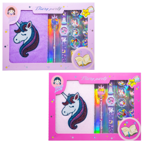 Agende pentru copii - Jurnal plusat cu accesorii 14 piese model Unicorn